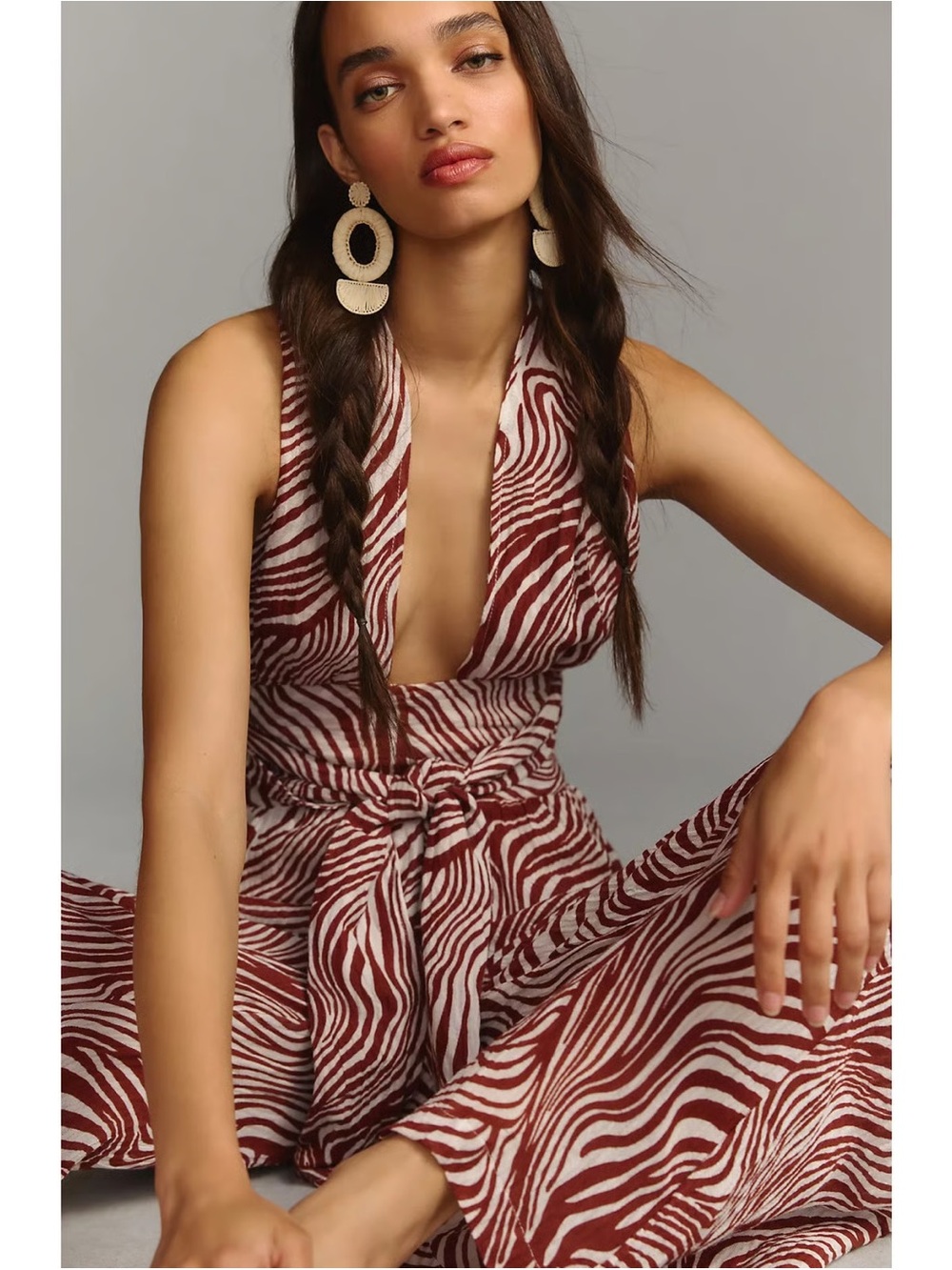Brand New Faithfull The Brand Vacanza Zebra-Print Crinkled Linen Blend Romper